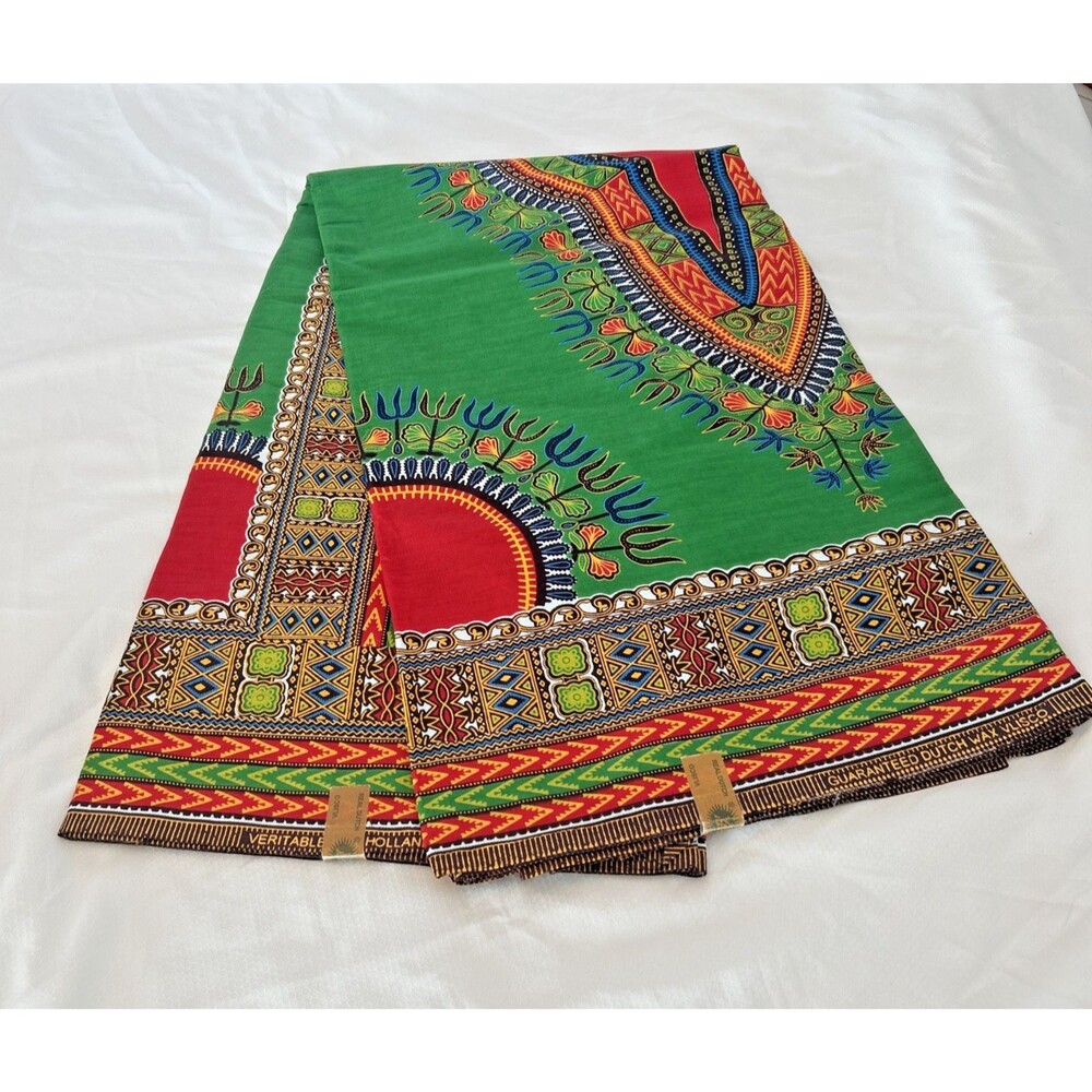Vlisco Dutch Wax Block‎ 100% Cotton Fabric Red Yellow  Green Print 6 YDS Holland